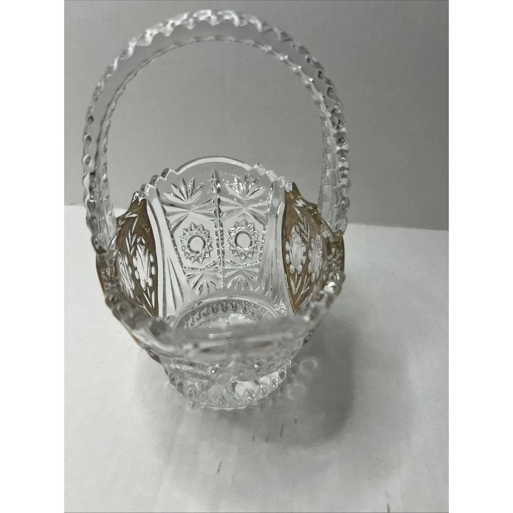 Anna Hutte Bleikristall 24% Lead Crystal Basket Gold & Clear Germany